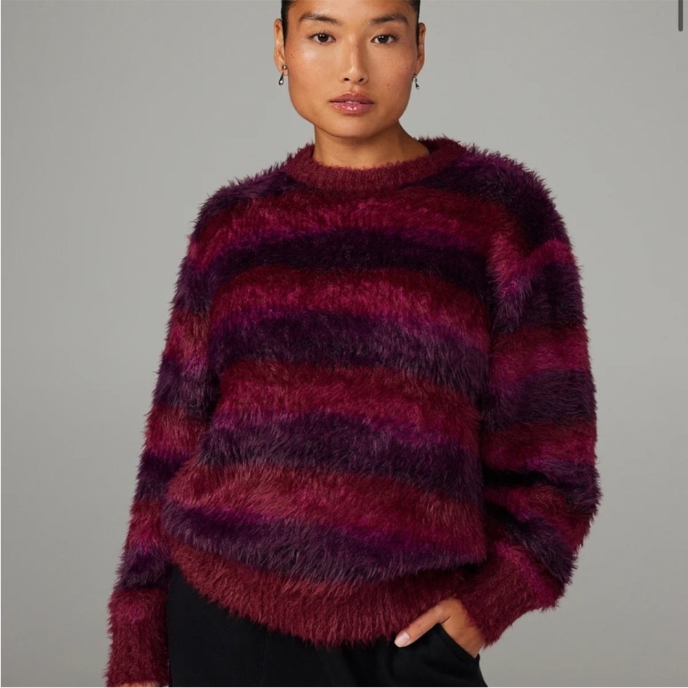 SAGAVE X FENTY Too Plush Crewneck Sweater in Deep Pink Stripe Fuzzy
